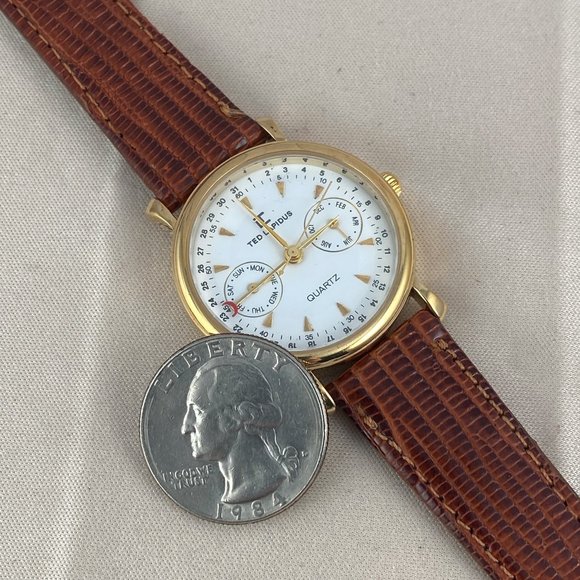 Ted Lapidus Gold Tone Case Quartz Analog UNISEX Watch 4 Hand White Enamel Dial - Picture 7 of 7